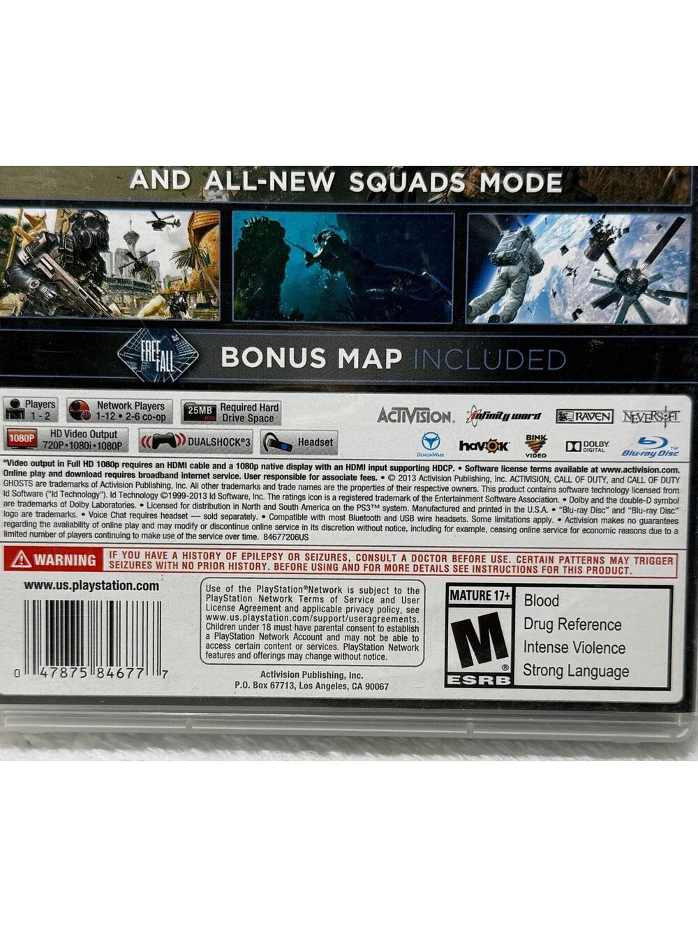 Call of Duty Ghosts PS3 PlayStation 3 Complete CIB Bonus Map Insert